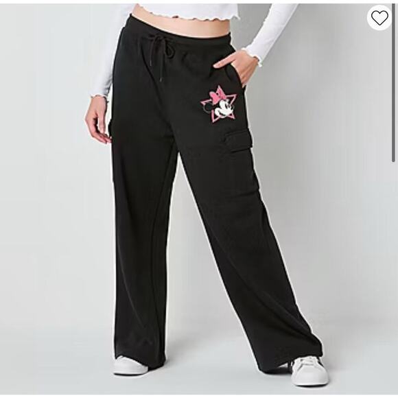 Minnie Mouse Cargo Wide Leg Sweatpants Woman’s Size S Junior Black Disney Mickey - Picture 1 of 6